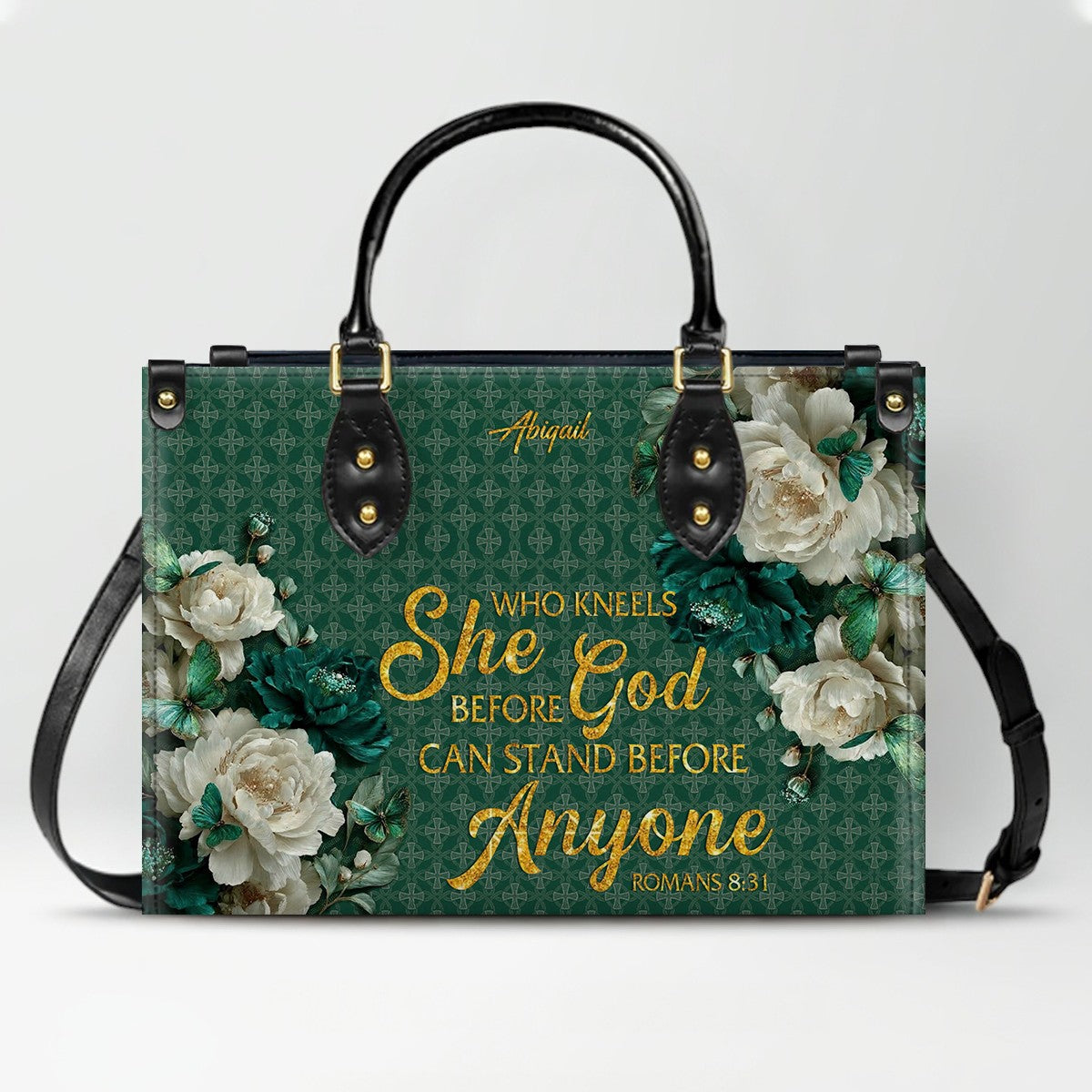CHRISTIANARTBAG Personalized Leather Handbag - Custom Bible Verse & Name Floral Tote - Faith-Inspired Women's Satchel
