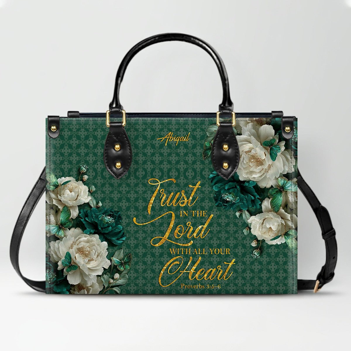 CHRISTIANARTBAG Personalized Leather Handbag - Custom Bible Verse & Name Floral Tote - Faith-Inspired Women's Satchel