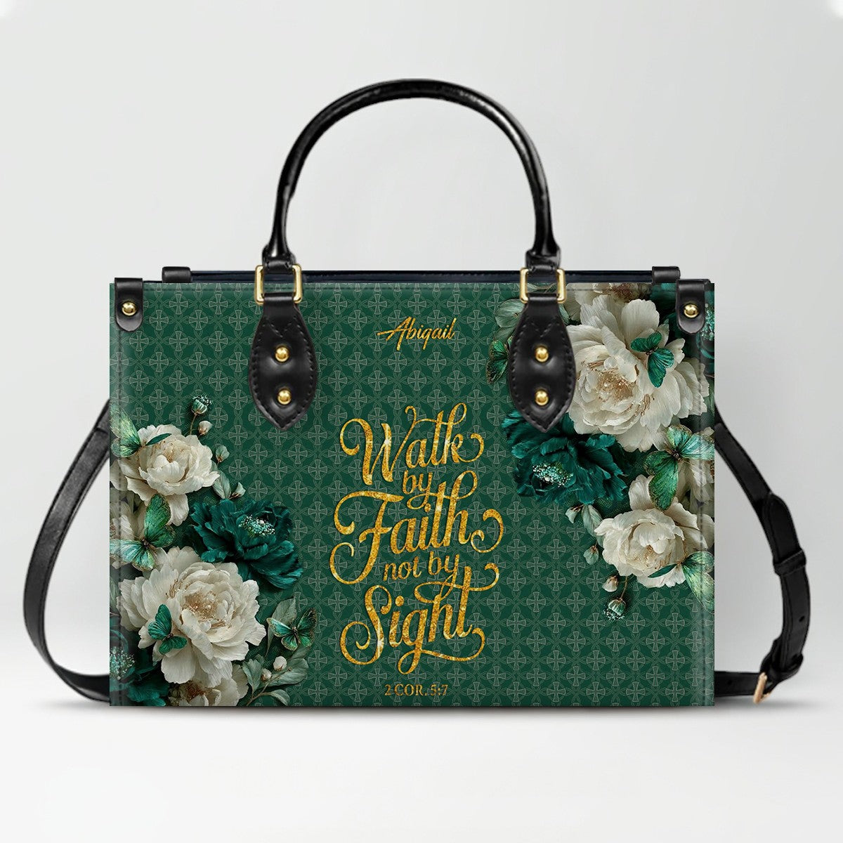 CHRISTIANARTBAG Personalized Leather Handbag - Custom Bible Verse & Name Floral Tote - Faith-Inspired Women's Satchel