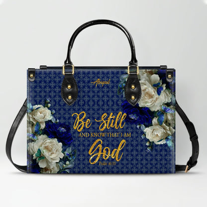 Personalized Christian Leather Handbag & Long Wallet Set – Custom Name Bible Verse Floral Blue Bag Gift for Women