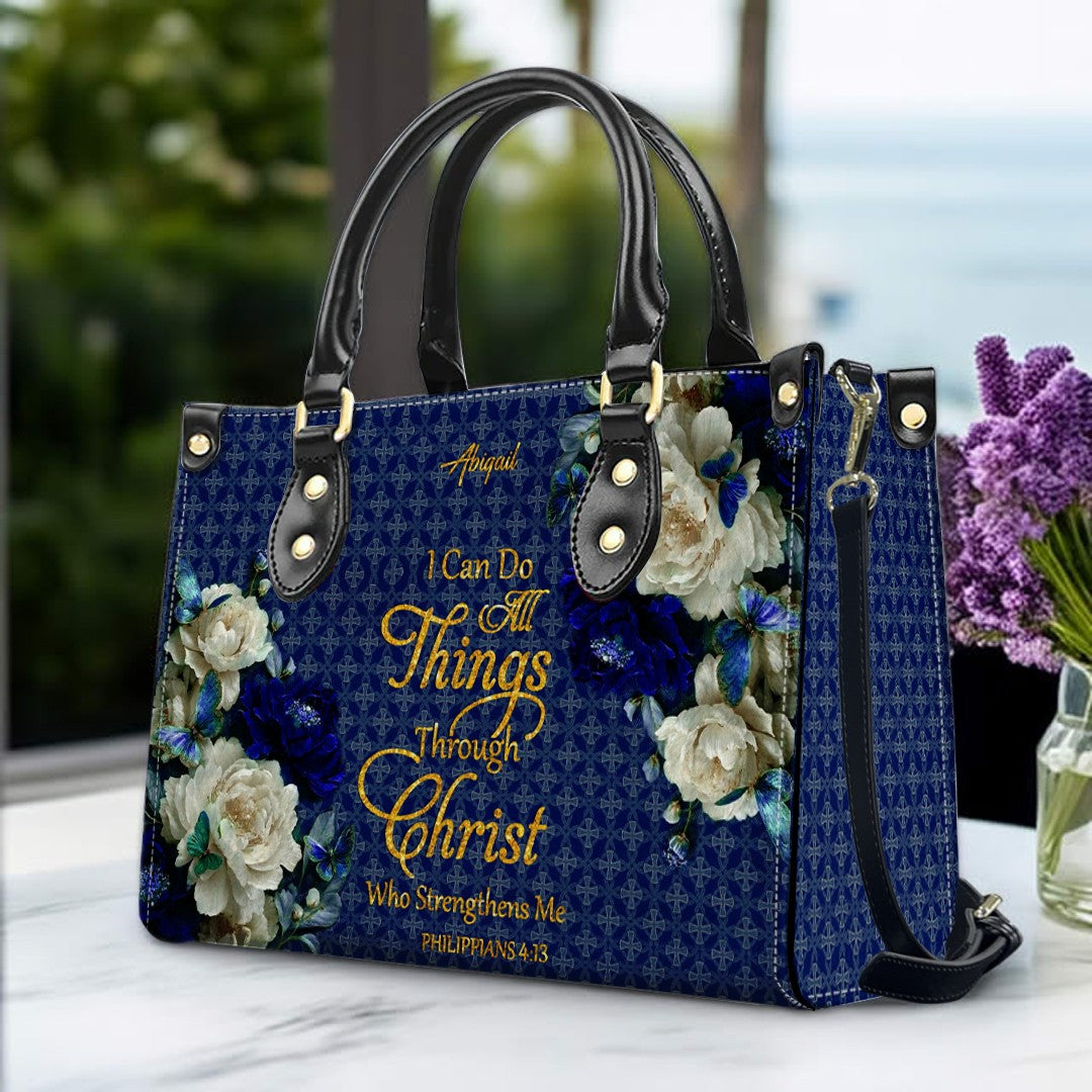 CHRISTIANARTBAG Personalized Leather Handbag - Custom Bible Verse & Name Floral Tote - Faith-Inspired Women's Satchel