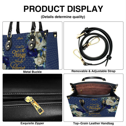 Personalized Christian Leather Handbag & Long Wallet Set – Custom Name Bible Verse Floral Blue Bag Gift for Women
