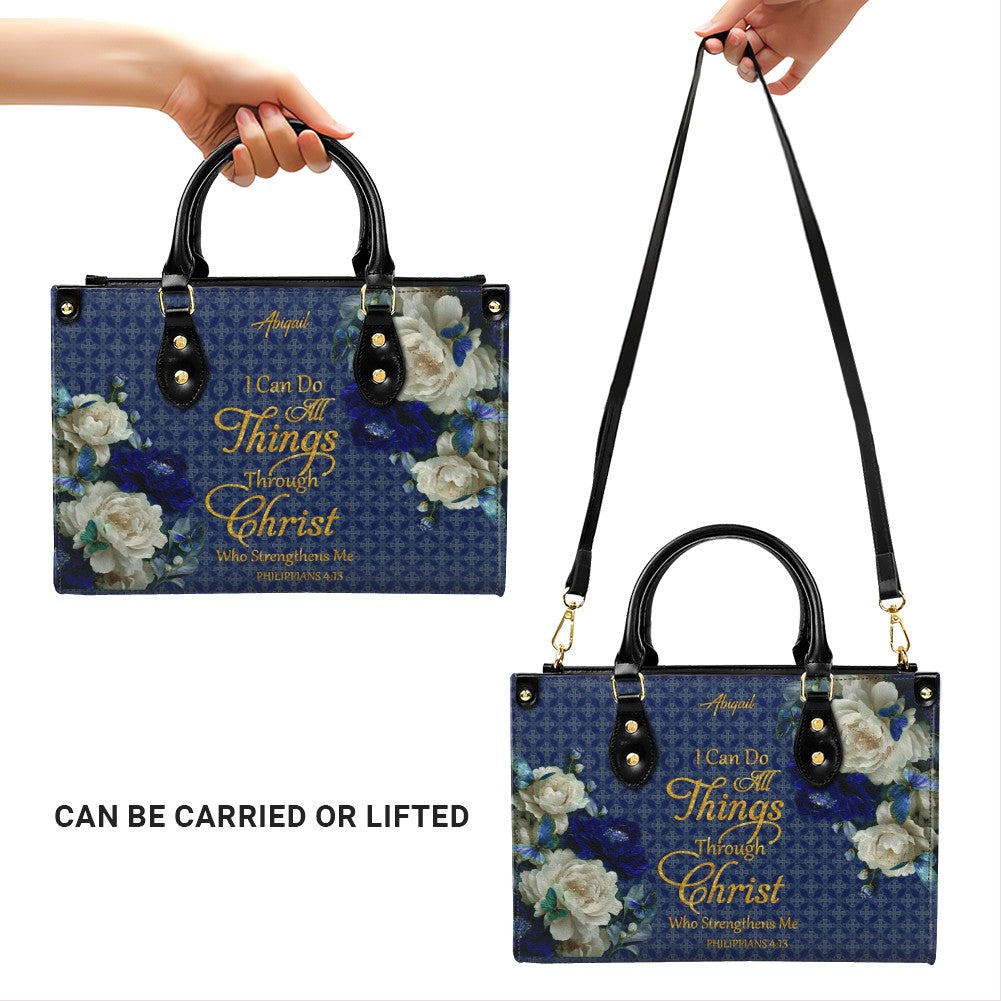 CHRISTIANARTBAG Personalized Leather Handbag - Custom Bible Verse & Name Floral Tote - Faith-Inspired Women's Satchel