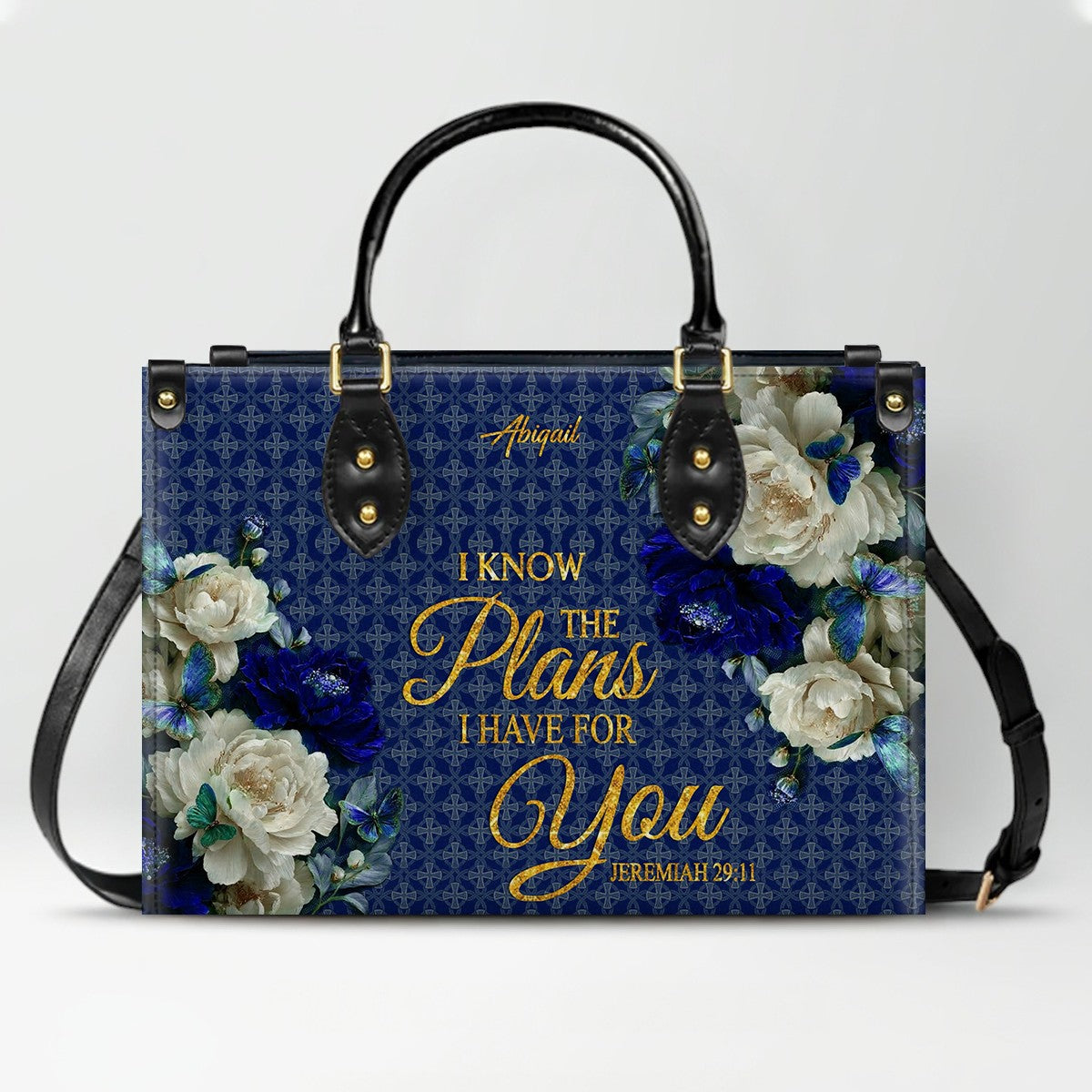 CHRISTIANARTBAG Personalized Leather Handbag - Custom Bible Verse & Name Floral Tote - Faith-Inspired Women's Satchel