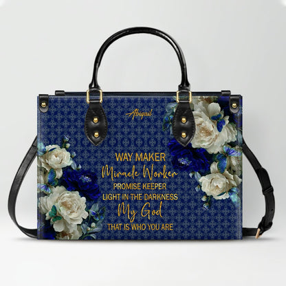 Personalized Christian Leather Handbag & Long Wallet Set – Custom Name Bible Verse Floral Blue Bag Gift for Women