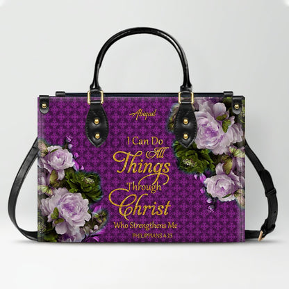 CHRISTIANARTBAG Personalized Leather Handbag - Custom Bible Verse & Name Floral Tote - Faith-Inspired Women's Satchel