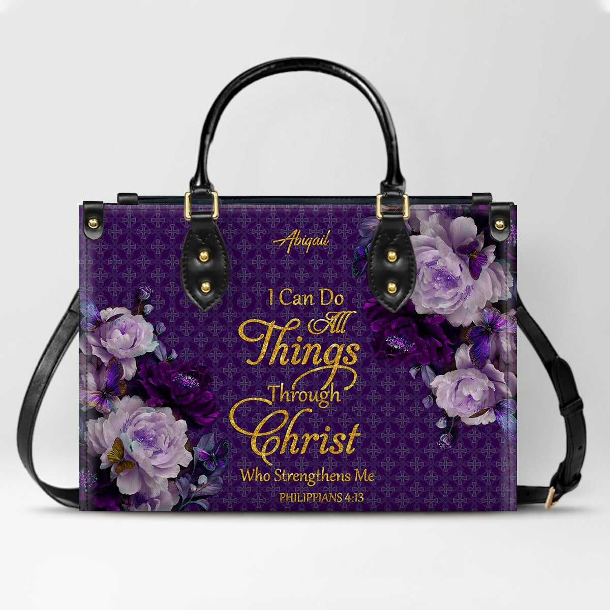 CHRISTIANARTBAG Personalized Leather Handbag - Custom Bible Verse & Name Floral Tote - Faith-Inspired Women's Satchel