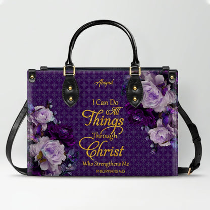 CHRISTIANARTBAG Personalized Leather Handbag - Custom Bible Verse & Name Floral Tote - Faith-Inspired Women's Satchel