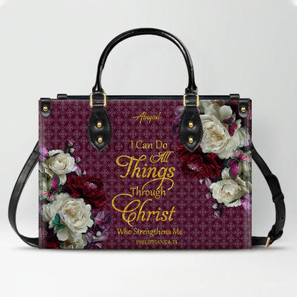 CHRISTIANARTBAG Personalized Leather Handbag - Custom Bible Verse & Name Floral Tote - Faith-Inspired Women's Satchel