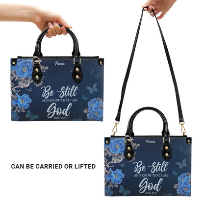 Christian Leather Purse Navy with Personalized Name & Custom Bible Verse | CHRISTIANARTBAG Luxury Bag CAB01121425