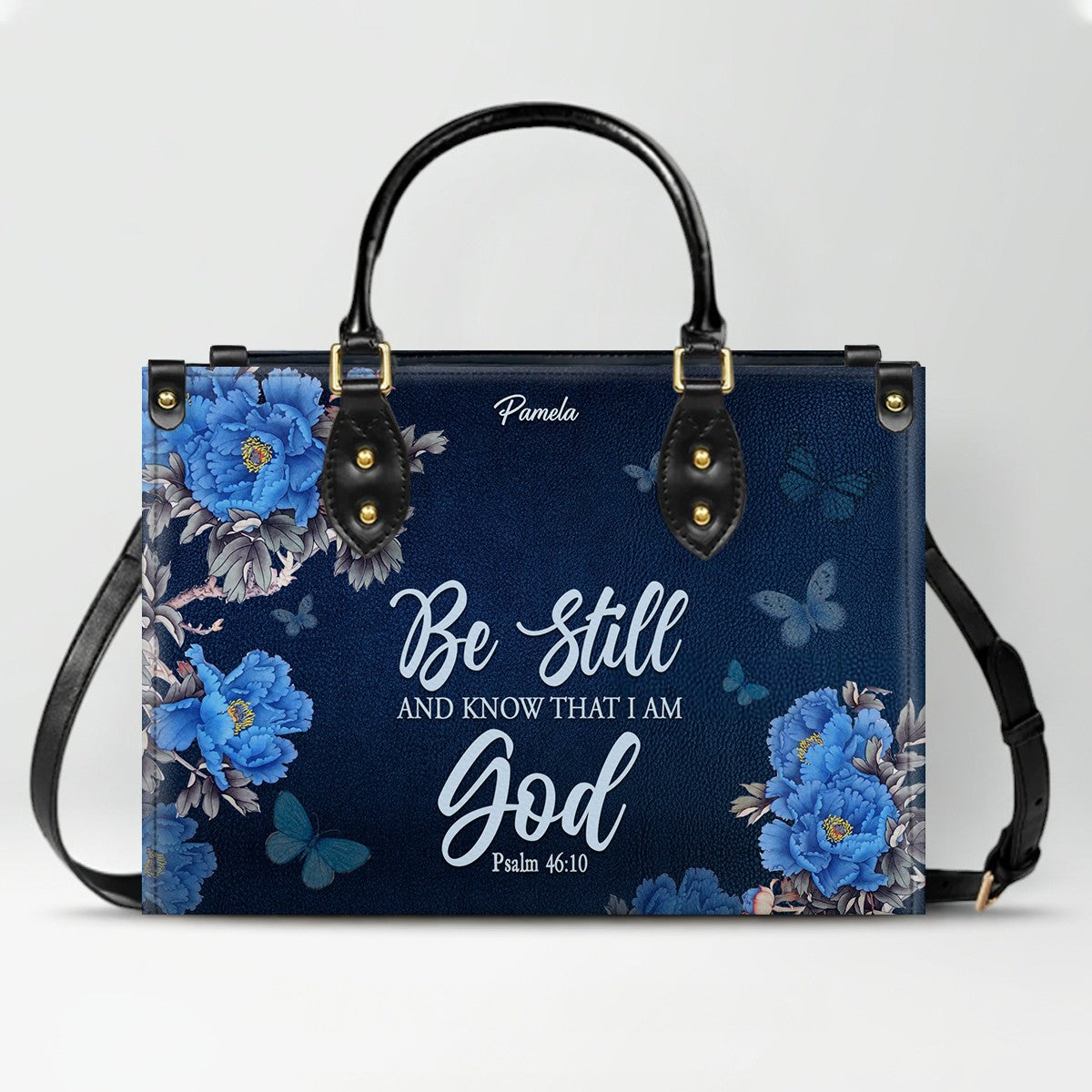 Christian Leather Purse Navy with Personalized Name & Custom Bible Verse | CHRISTIANARTBAG Luxury Bag CAB01121425