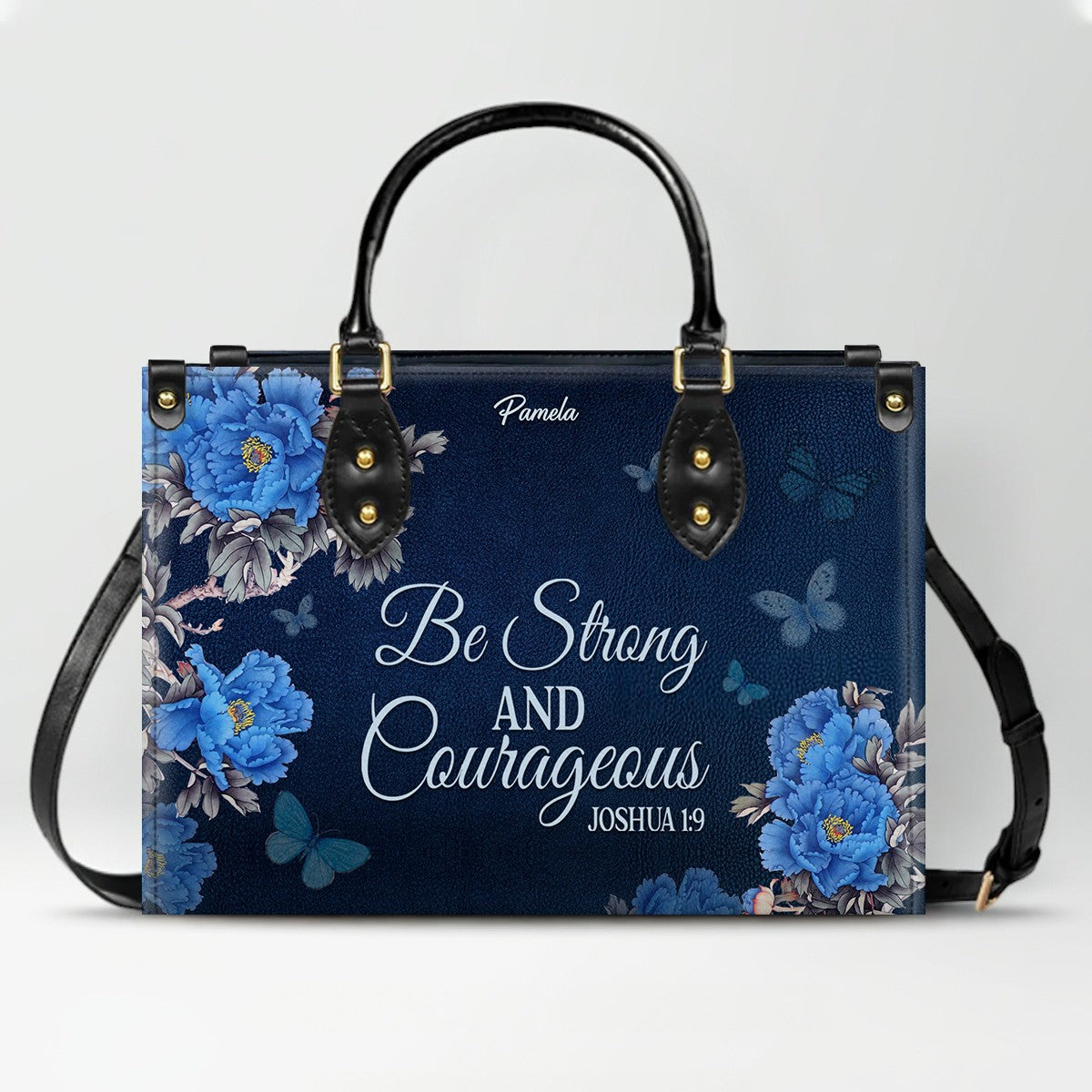 Christian Leather Purse Navy with Personalized Name & Custom Bible Verse | CHRISTIANARTBAG Luxury Bag CAB01121425