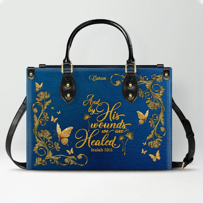 Personalized Christian Leather Handbag – Gold Navy Bible Verse Tote for Women | CHRISTIANARTBAG CAB0241426