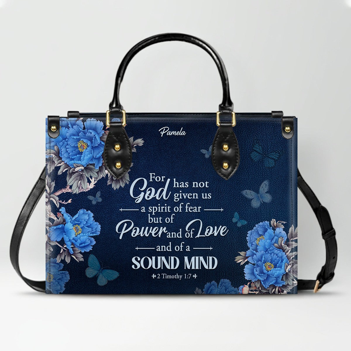 Christian Leather Purse Navy with Personalized Name & Custom Bible Verse | CHRISTIANARTBAG Luxury Bag CAB01121425