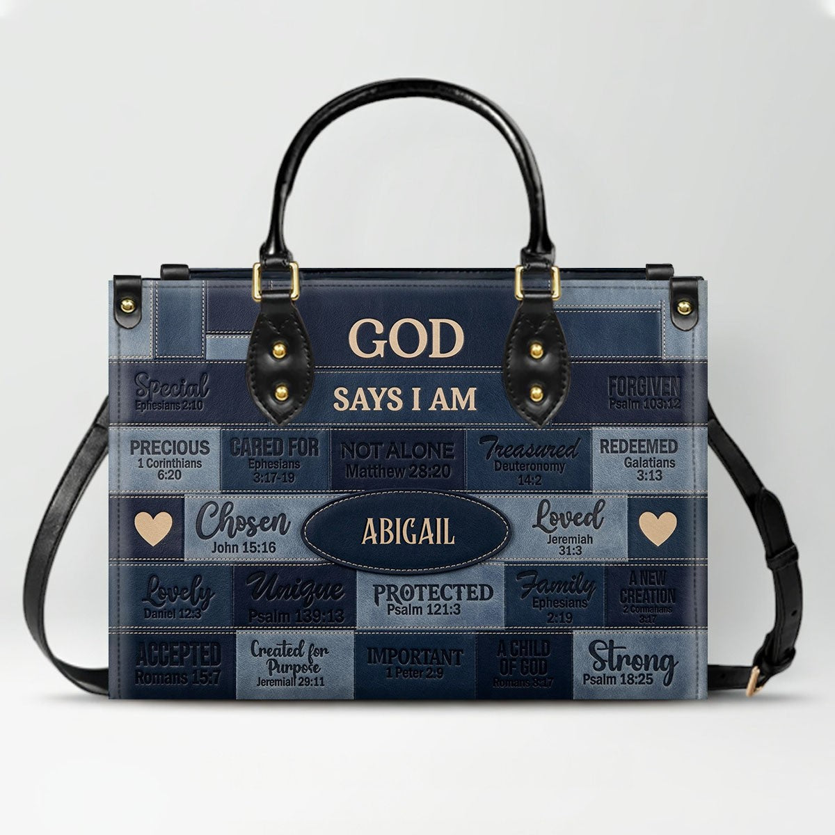 Christian Art Bag God Says I Am Personalized Handbag | Custom Scripture Leather Tote & Purse Set | Faith Based Religious Gifts for Her CAB01062226