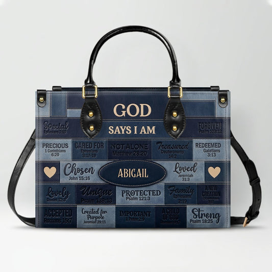 Christian Art Bag God Says I Am Personalized Handbag | Custom Scripture Leather Tote & Purse Set | Faith Based Religious Gifts for Her CAB01062226