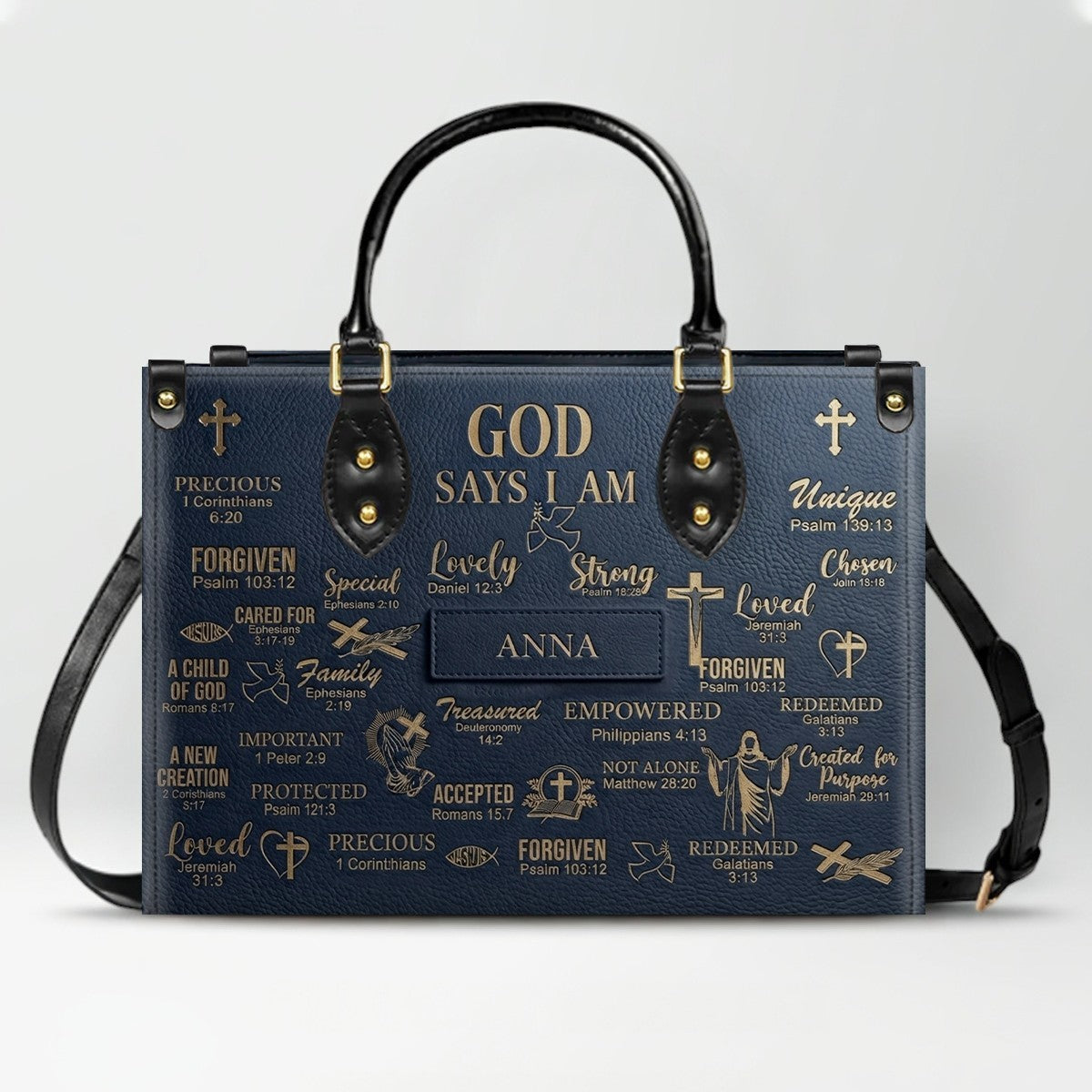 Personalized Christian Leather Handbag - Custom Name God Says I Am Bible Verse Tote Bag | CHRISTIANARTBAG 01072126