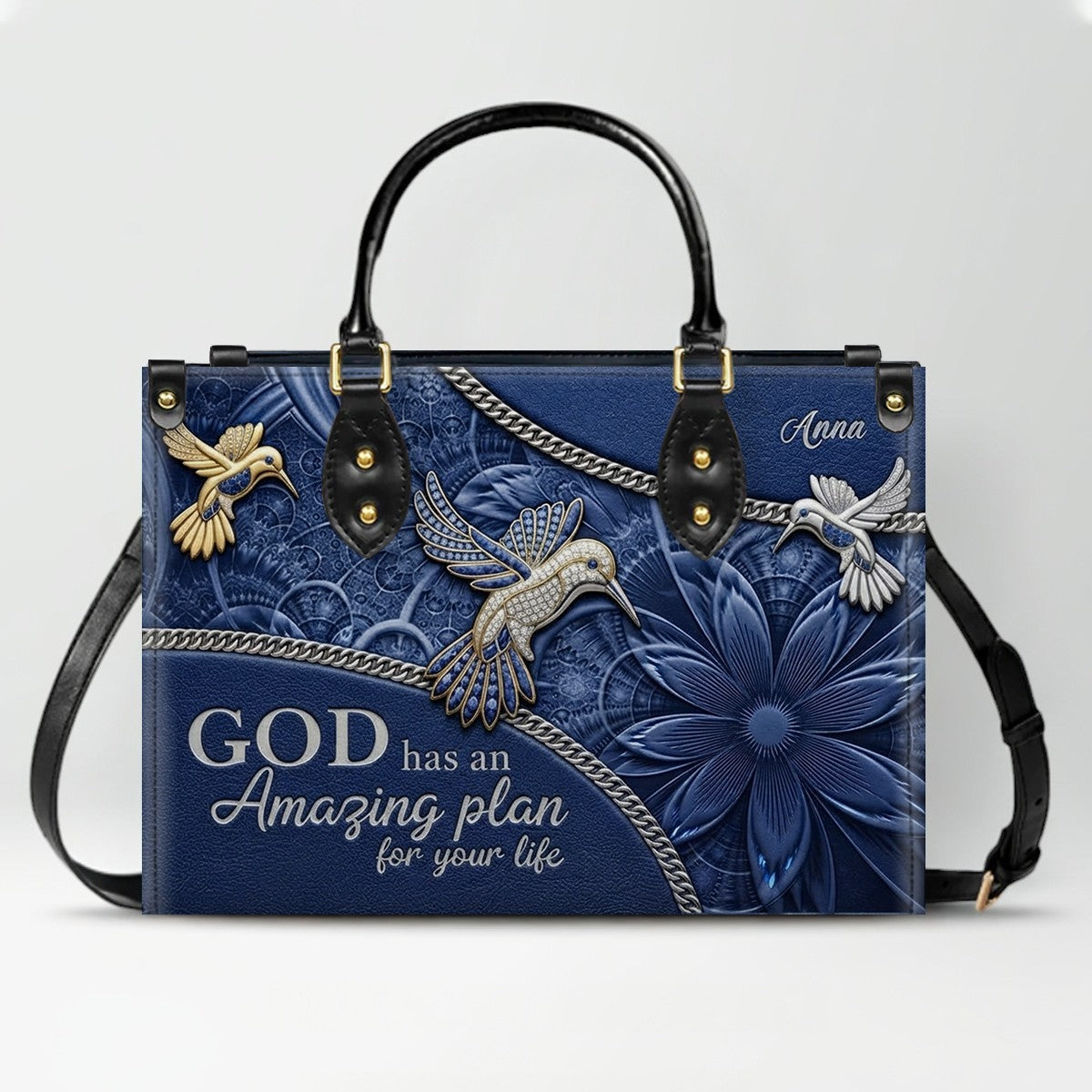 CHRISTIANARTBAG Personalized Leather Handbag - God Has An Amazing Plan For Your Life Hummingbird Floral Bag CAB01100326