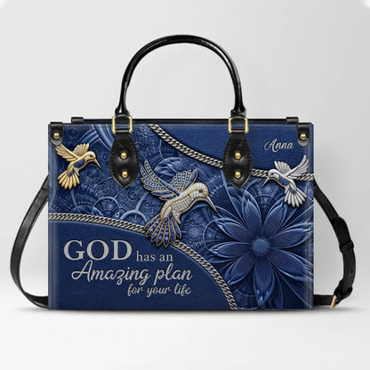 CHRISTIANARTBAG Personalized Leather Handbag - God Has An Amazing Plan For Your Life Hummingbird Floral Bag CAB01100326