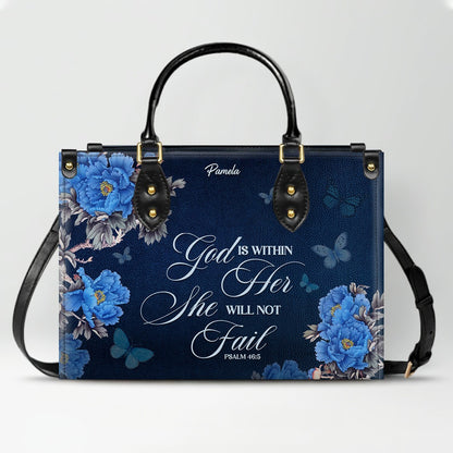 Christian Leather Purse Navy with Personalized Name & Custom Bible Verse | CHRISTIANARTBAG Luxury Bag CAB01121425