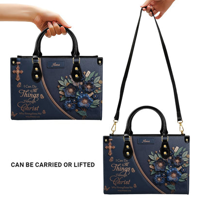 Custom Name Christian Leather Handbag by CHRISTIANARTBAG | I Can Do All Things Shoulder Bag, Religious Floral Gift for Her CAB01070126