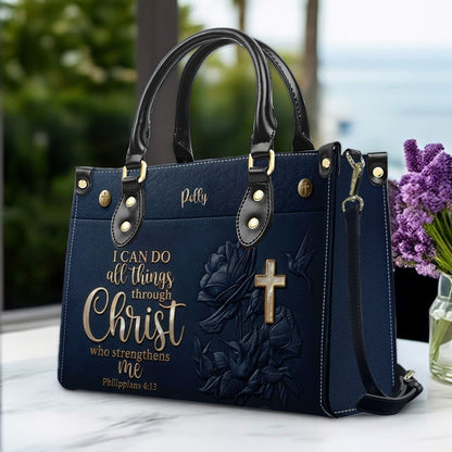 Personalized Christian Leather Handbag and Matching Wallet Set with Bible Verse Philippians 4:13 | Custom Name Gift - CHRISTIANARTBAG 03072726