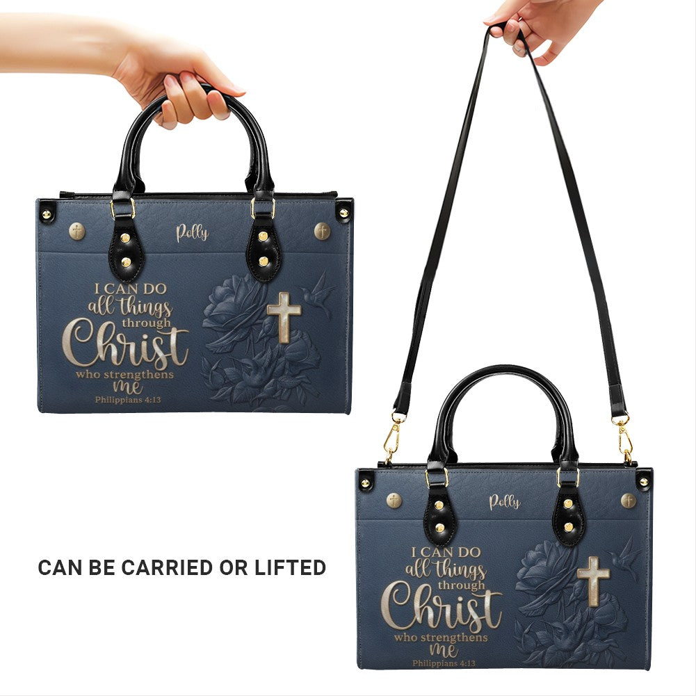 Personalized Christian Leather Handbag and Matching Wallet Set with Bible Verse Philippians 4:13 | Custom Name Gift - CHRISTIANARTBAG 03072726