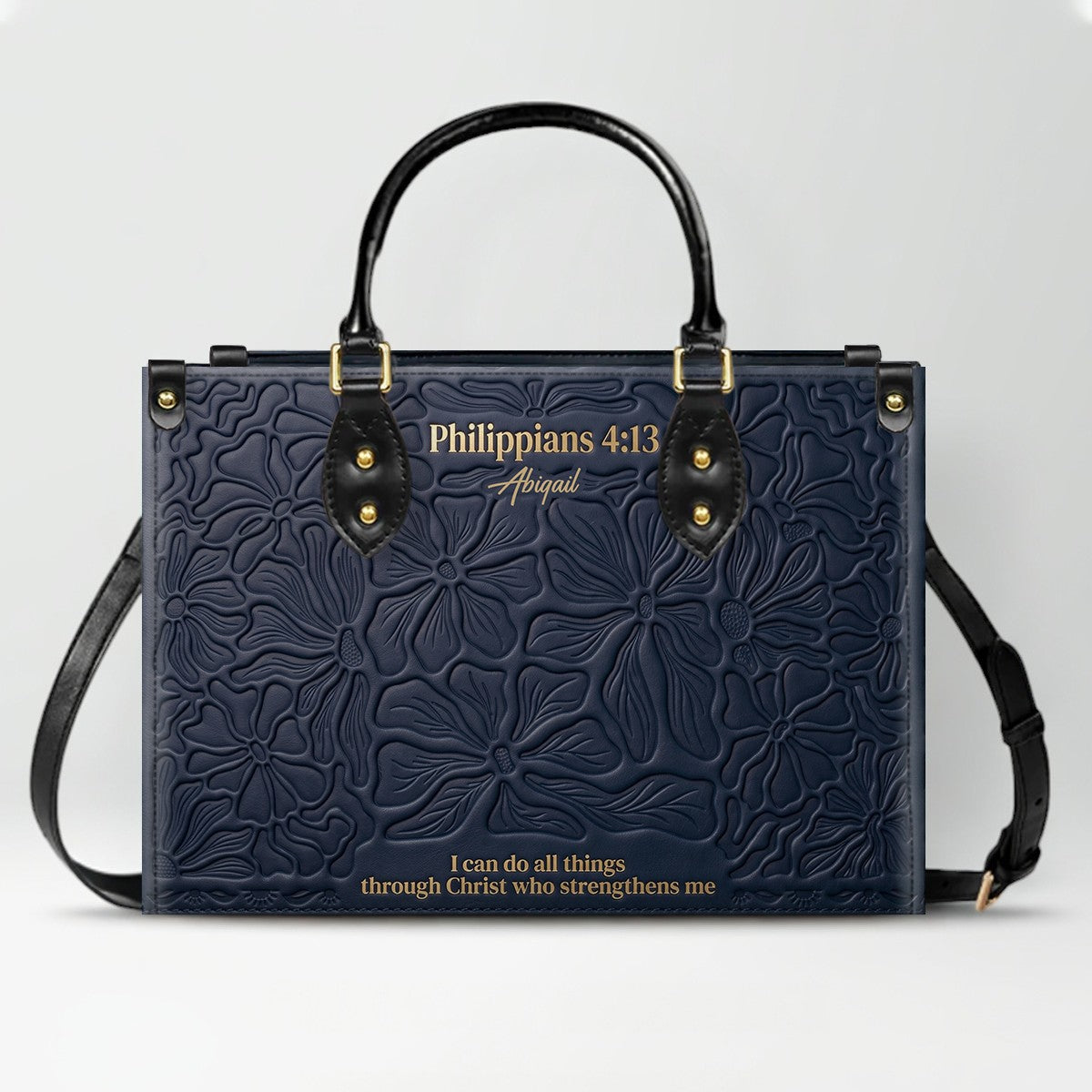 CHRISTIANARTBAG Personalized Leather Handbag - Custom Name & Bible Verse Floral Embossed Tote Bag for Women CAB01101726