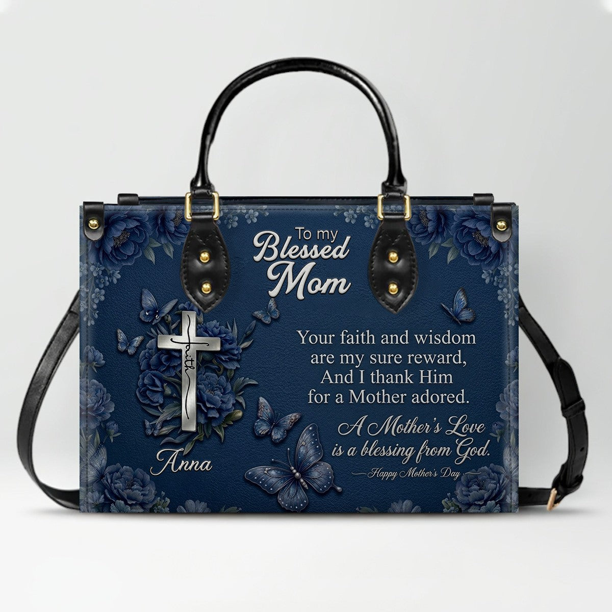CHRISTIANARTBAG | Personalized Leather Handbag - Blessed Mother Edition - Custom Name & Faith Design CAB14626