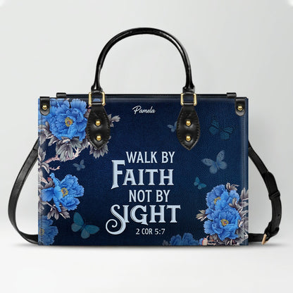 Christian Leather Purse Navy with Personalized Name & Custom Bible Verse | CHRISTIANARTBAG Luxury Bag CAB01121425