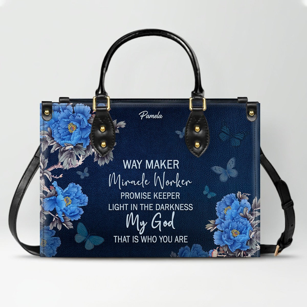 Christian Leather Purse Navy with Personalized Name & Custom Bible Verse | CHRISTIANARTBAG Luxury Bag CAB01121425