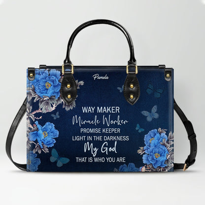 Christian Leather Purse Navy with Personalized Name & Custom Bible Verse | CHRISTIANARTBAG Luxury Bag CAB01121425