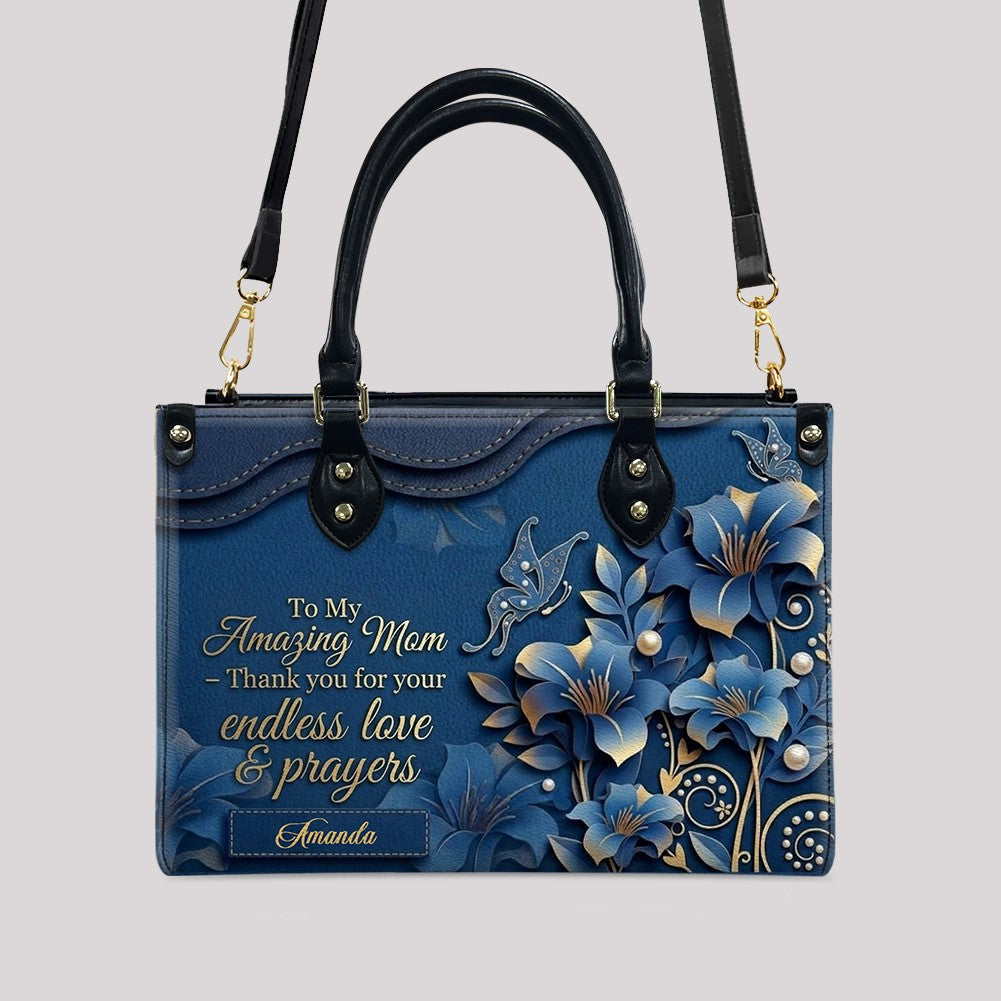 Personalized Mom Leather Handbag & Wallet Set – Custom Name Floral Butterfly Purse for Mother's Day Birthday Gift – CHRISTIANARTBAG CAB01100826