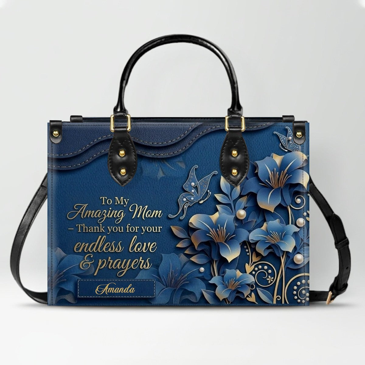 Personalized Mom Leather Handbag & Wallet Set – Custom Name Floral Butterfly Purse for Mother's Day Birthday Gift – CHRISTIANARTBAG CAB01100826