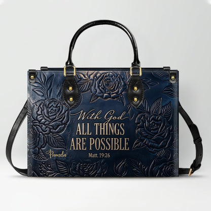 Personalized Leather Handbag with Bible Verse "With God All Things Are Possible" | CHRISTIANARTBAG 01073026