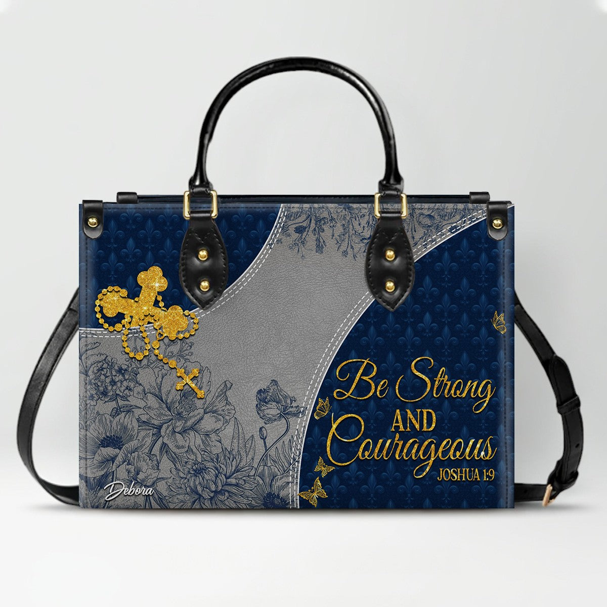 Christian Leather Purse Navy with Personalized Name & Custom Bible Verse | CHRISTIANARTBAG Luxury Bag CAB01121225