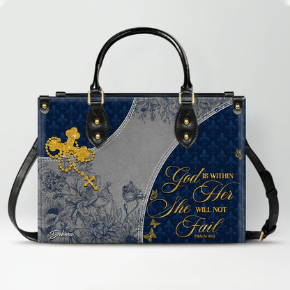 Christian Leather Purse Navy with Personalized Name & Custom Bible Verse | CHRISTIANARTBAG Luxury Bag CAB01121225