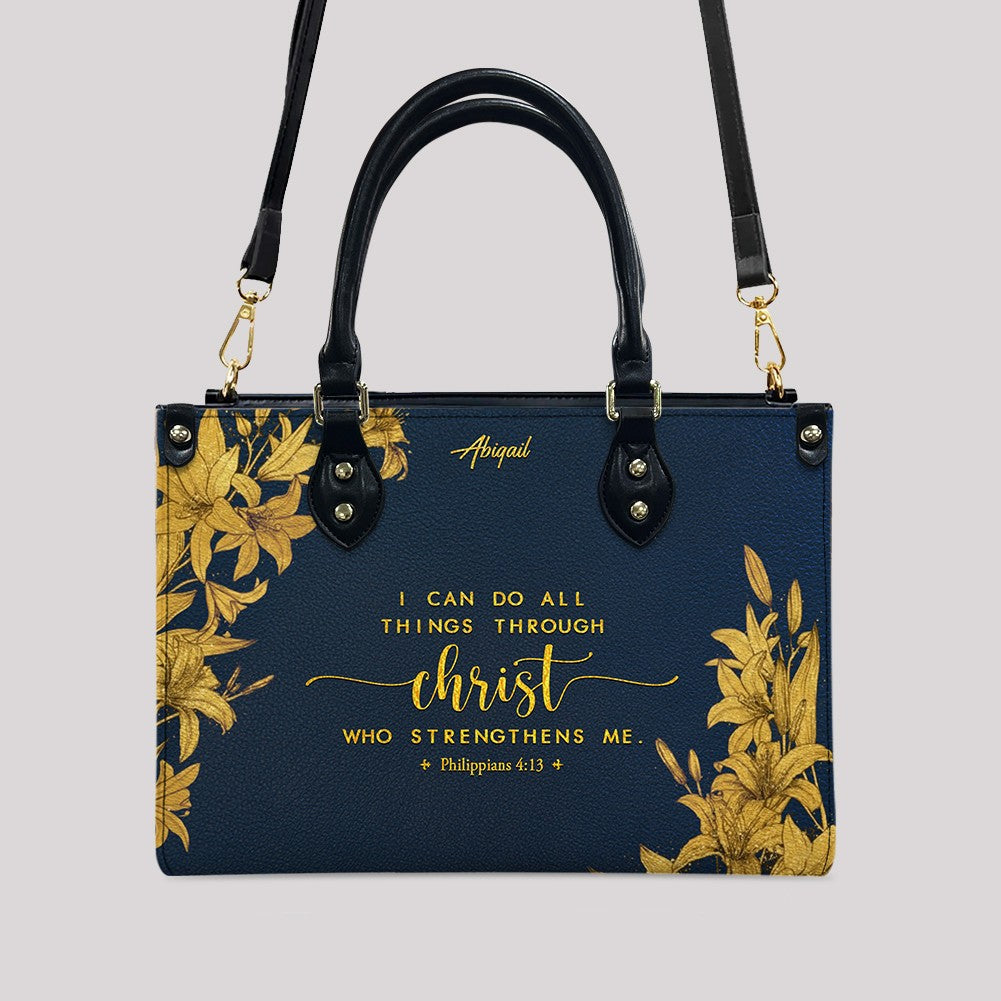 Personalized Leather Handbag Navy Classic with Bible Verse – Christian Gifts – Custom Christian Purse by CHRISTIANARTBAG CAB030226