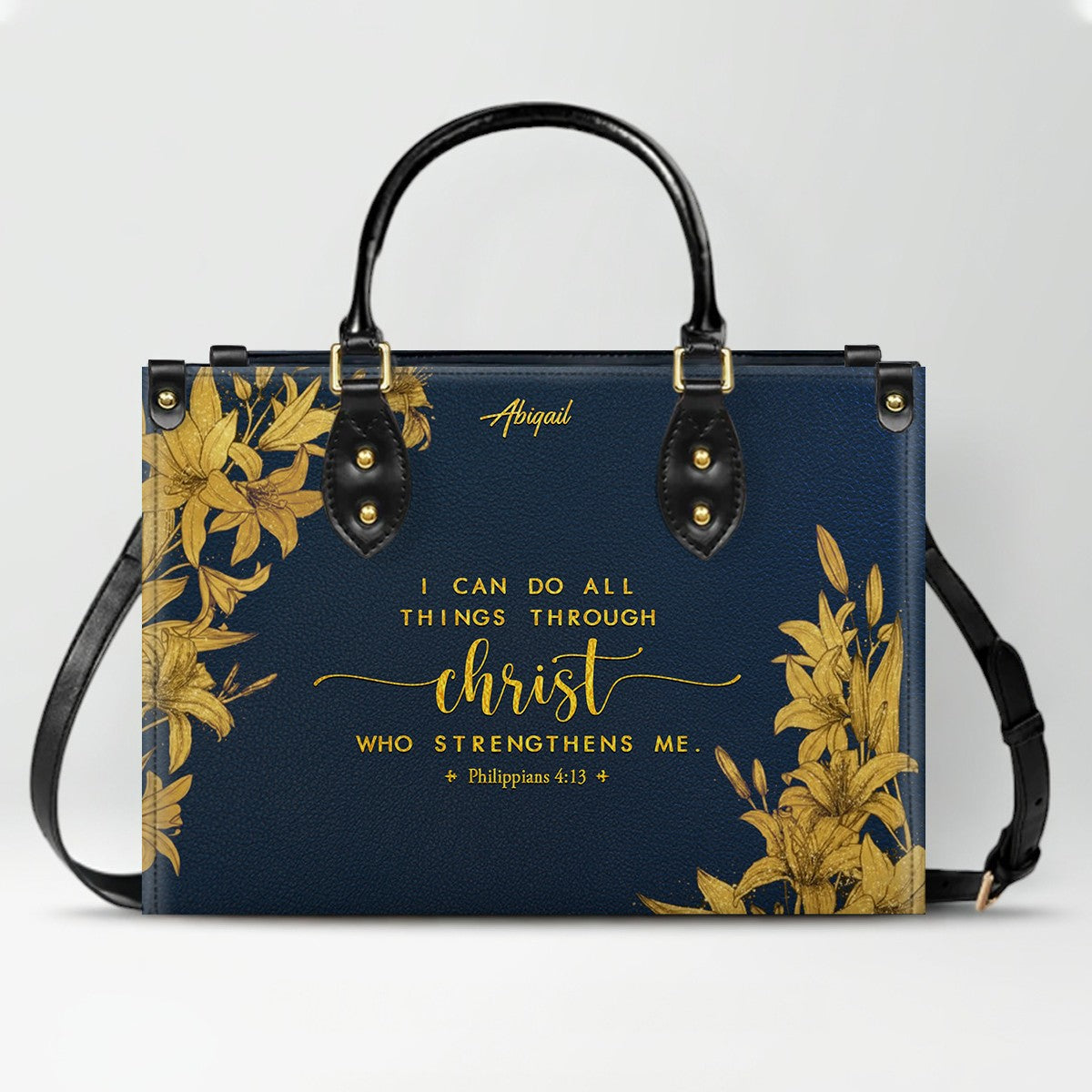 Personalized Leather Handbag Navy Classic with Bible Verse – Christian Gifts – Custom Christian Purse by CHRISTIANARTBAG CAB030226