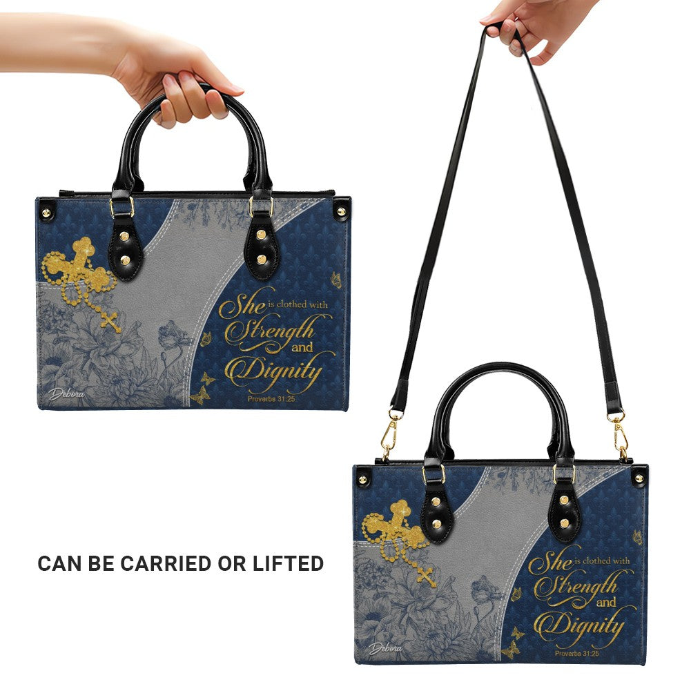 Christian Leather Purse Navy with Personalized Name & Custom Bible Verse | CHRISTIANARTBAG Luxury Bag CAB01121225