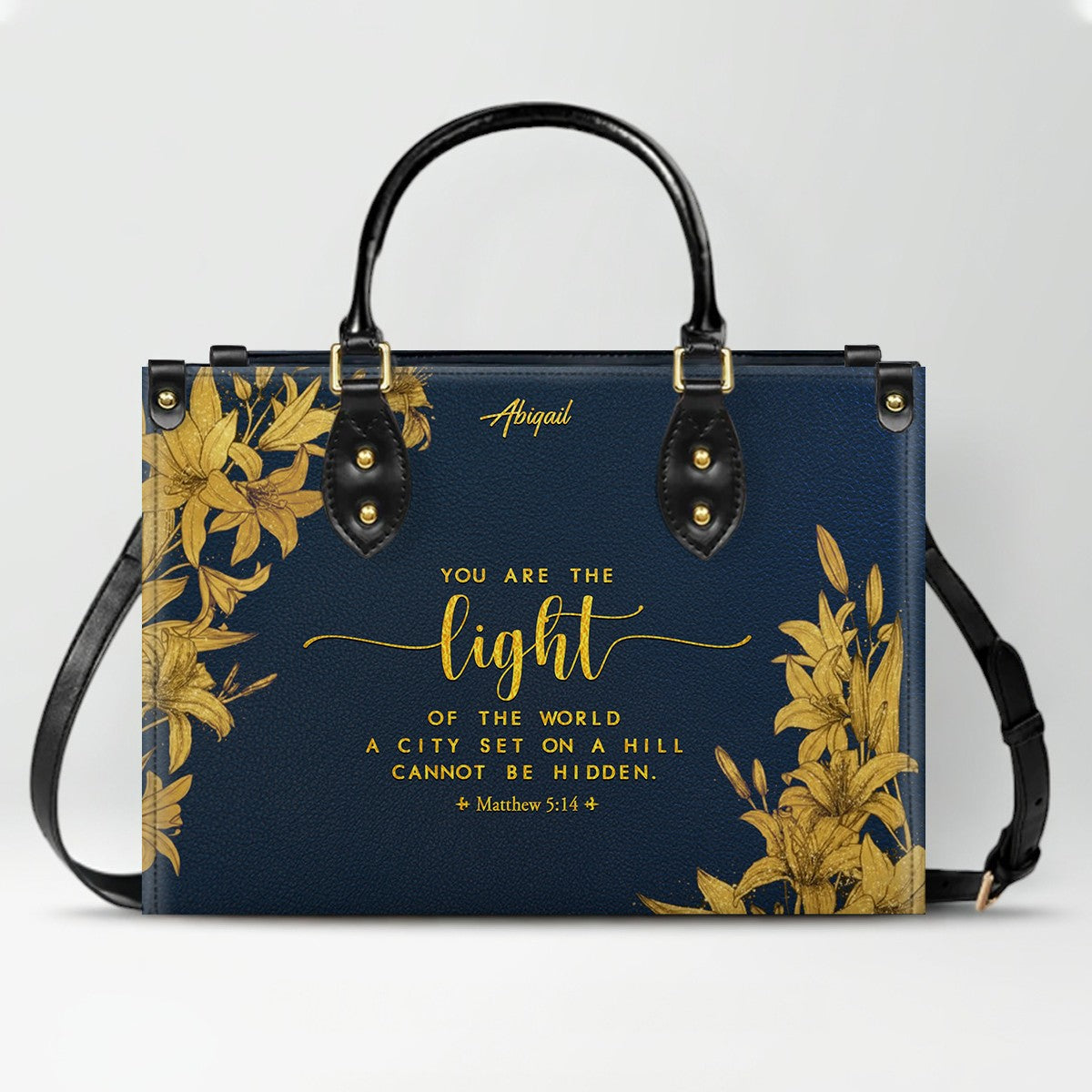 Personalized Leather Handbag Navy Classic with Bible Verse – Christian Gifts – Custom Christian Purse by CHRISTIANARTBAG CAB030226