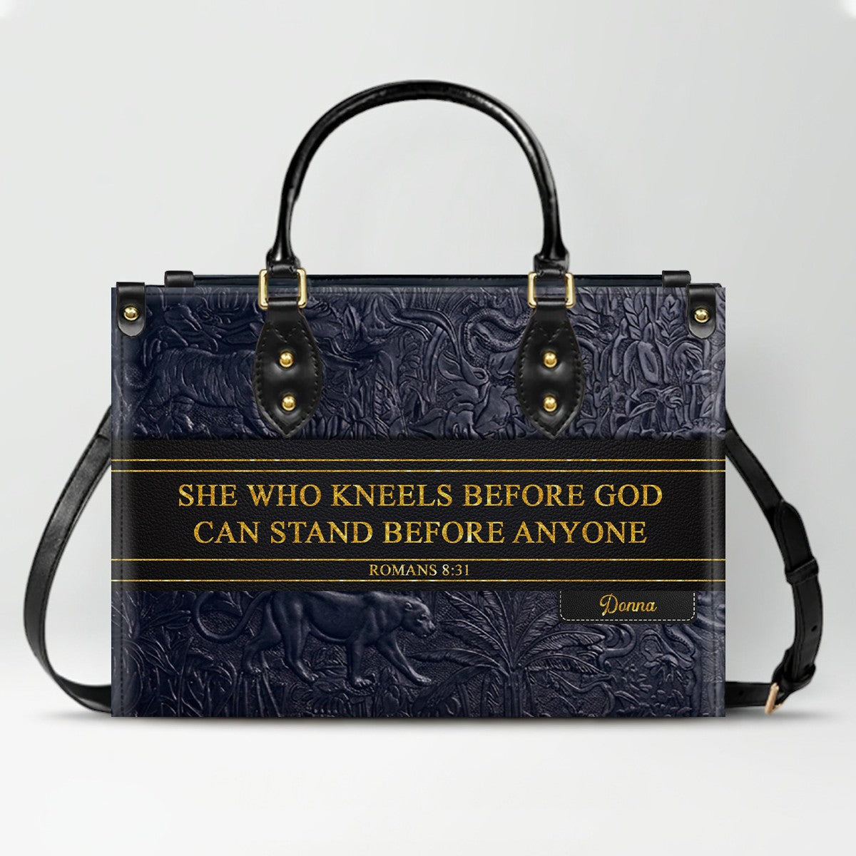 Luxury Embossed Leather Christian Tote Bag - Custom Name & Scripture Purse - Premium Faith Gift for Women CAB0132426