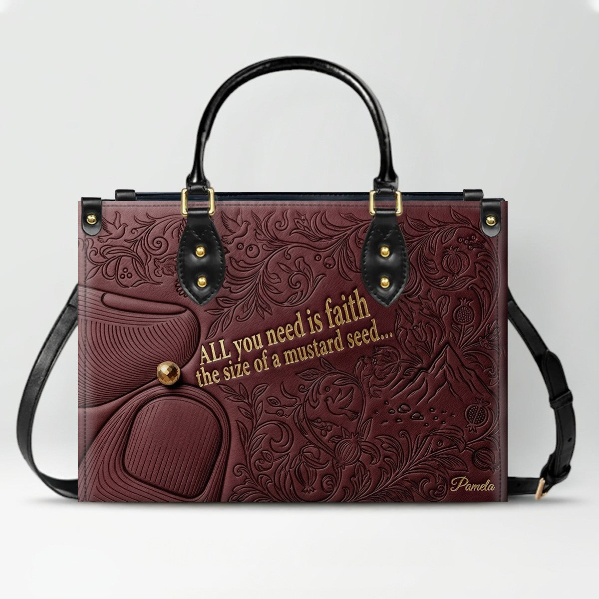 Personalized Leather Handbag "Faith as a Mustard Seed" | CHRISTIANARTBAG 02080526