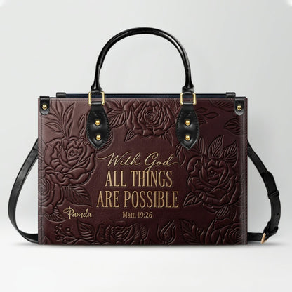 Personalized Leather Handbag with Bible Verse "With God All Things Are Possible" | CHRISTIANARTBAG 01073026
