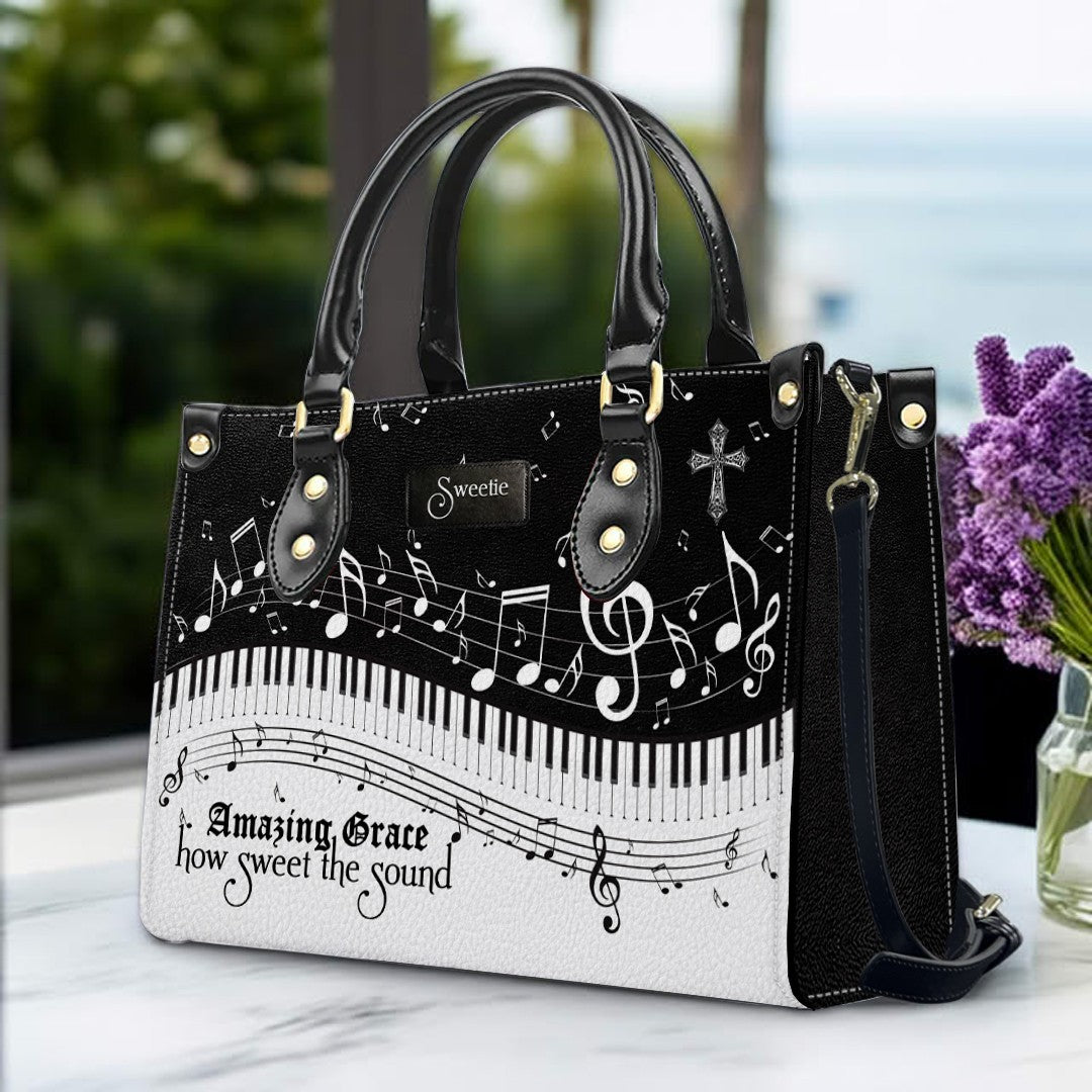 Personalized Christian Leather Handbag - Custom Bible Verse & Hymn Music Note Tote Bag - CHRISTIANARTBAG CAB01041526