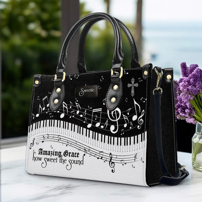 Personalized Christian Leather Handbag - Custom Bible Verse & Hymn Music Note Tote Bag - CHRISTIANARTBAG CAB01041526
