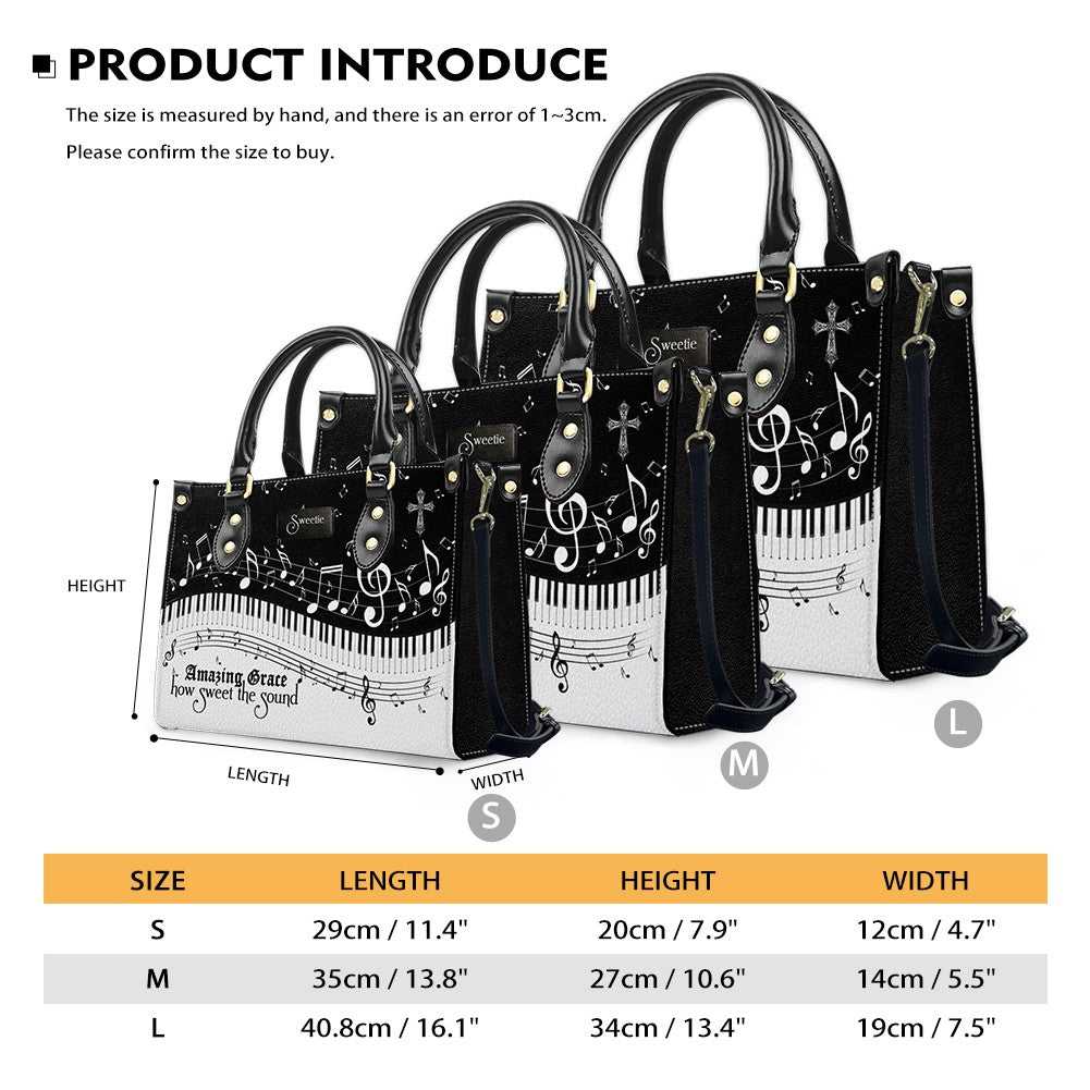 Personalized Christian Leather Handbag - Custom Bible Verse & Hymn Music Note Tote Bag - CHRISTIANARTBAG CAB01041526