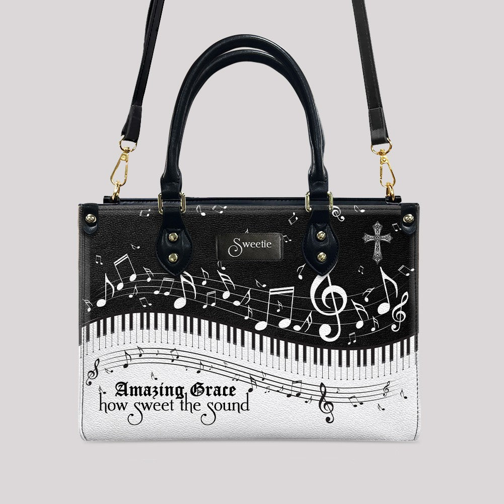 Personalized Christian Leather Handbag - Custom Bible Verse & Hymn Music Note Tote Bag - CHRISTIANARTBAG CAB01041526