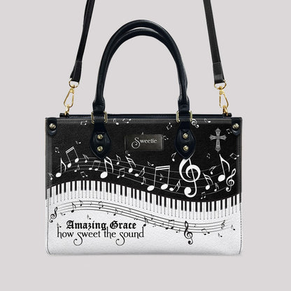 Personalized Christian Leather Handbag - Custom Bible Verse & Hymn Music Note Tote Bag - CHRISTIANARTBAG CAB01041526