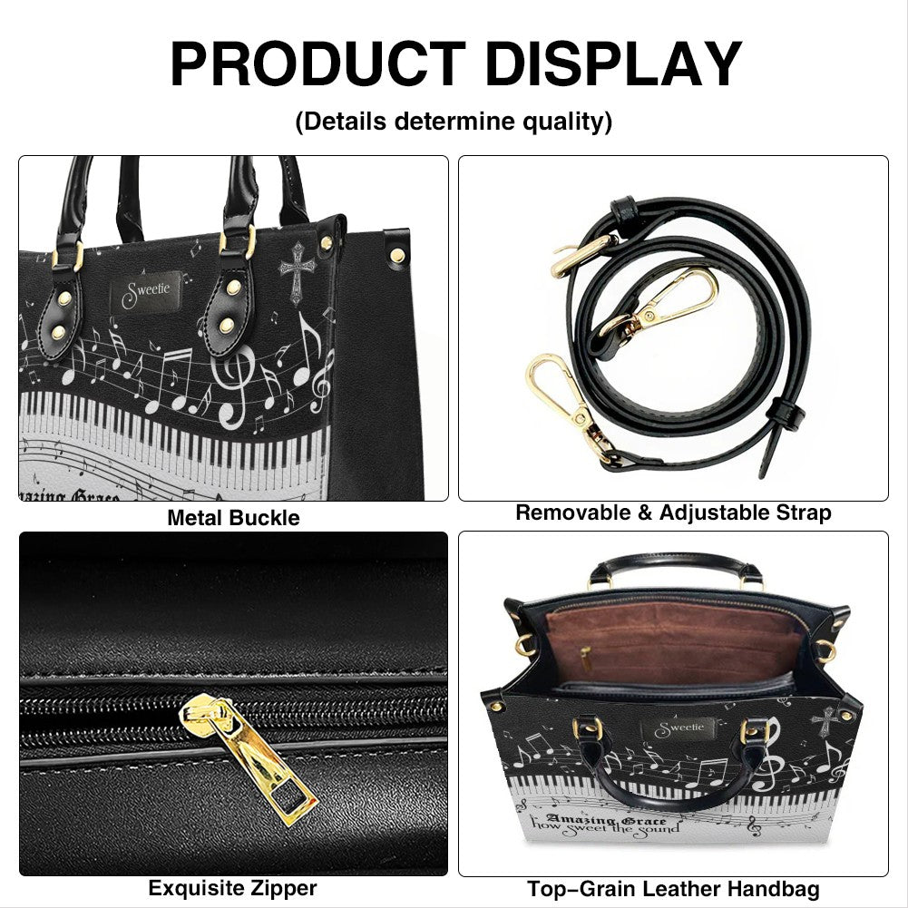 Personalized Christian Leather Handbag - Custom Bible Verse & Hymn Music Note Tote Bag - CHRISTIANARTBAG CAB01041526